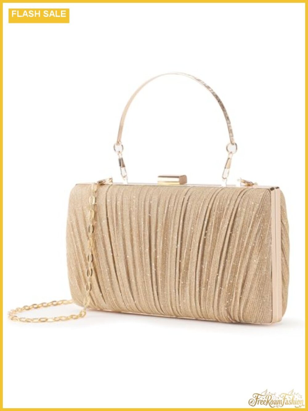 Women's Pleated Evening Clutch with Detachable Chain Strap, Shimmering Fabric,